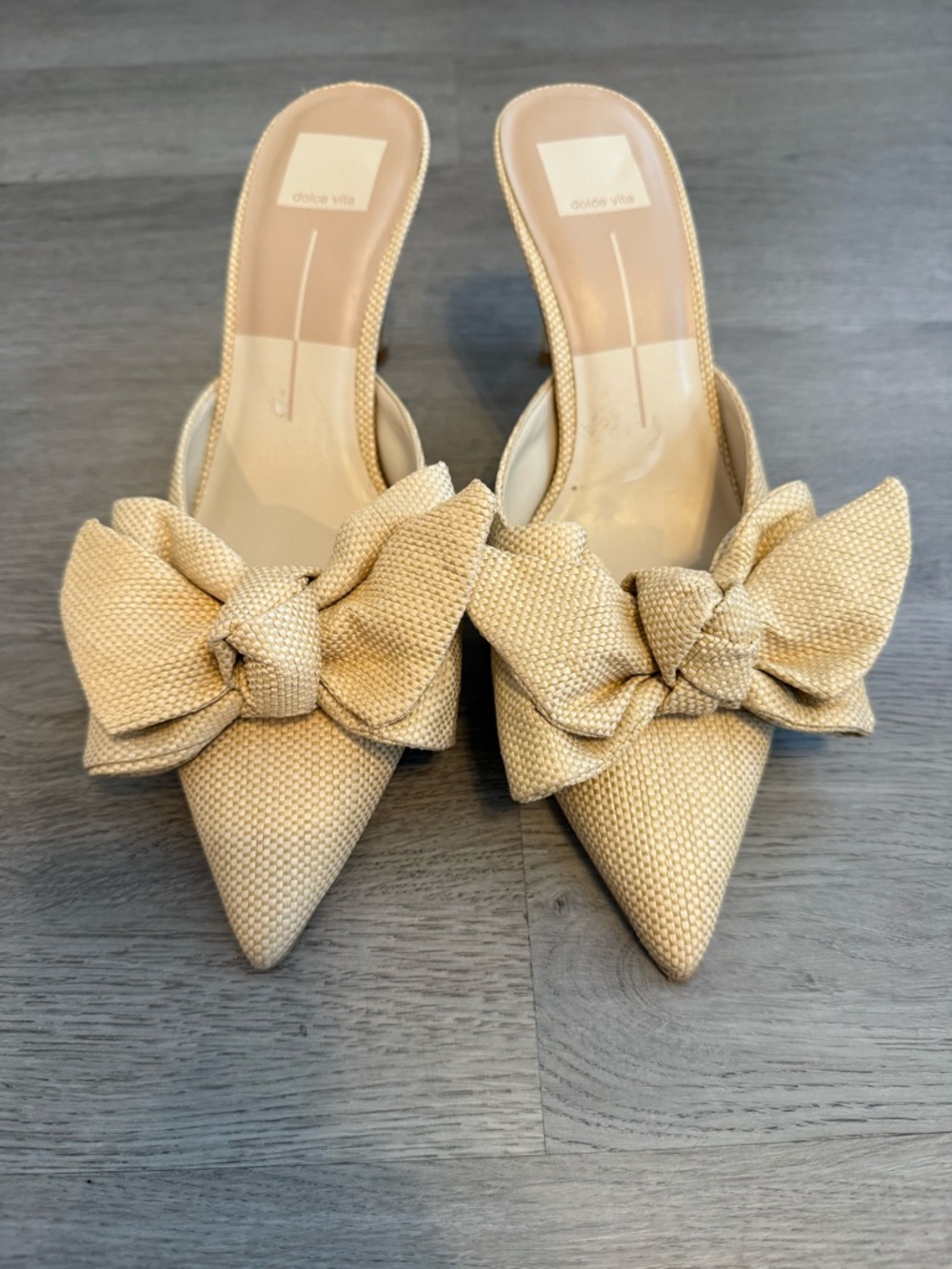 Dolce Vita Beige Pointed-Toe Bow Mules